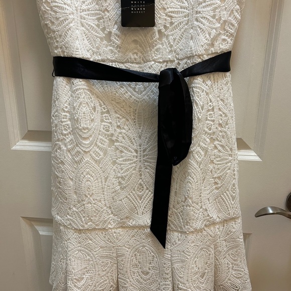 White House Black Market Lace Midi Dress with Black Sash. Size 8 - Picture 3 of 7